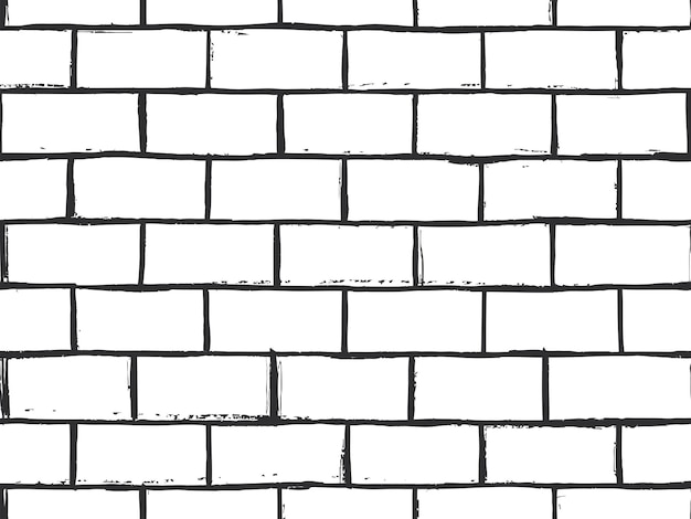 Un motif sans couture d'un mur de briques dessiné dans un style simple en noir et blanc avec des lignes de texture rugueuses