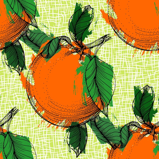 Motif Sans Couture Orange Arrière-plan De Fruits Dessiné à La Main Style Gravé Illustration D'agrumes Vintage