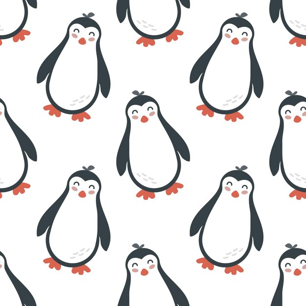 Vecteur motif sans couture avec un pingouin dessiné à la main d'un mignon dessin animé conception pour l'impression de tissu textile