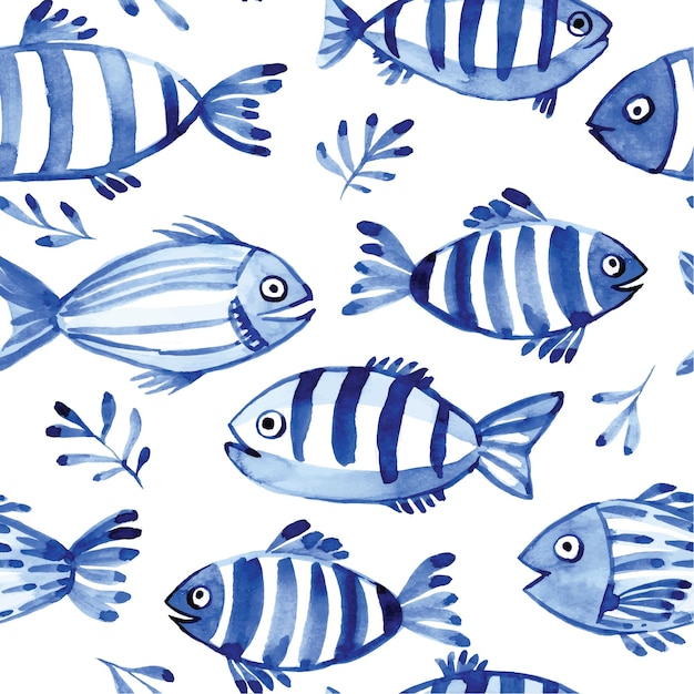 motif sans couture avec des poissons dessin simple de poisson bleu sur un fond blanc