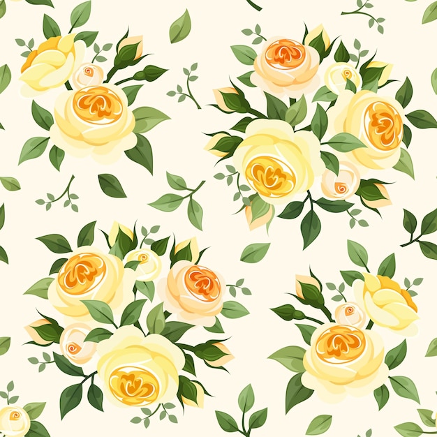 Vecteur motif sans couture avec des roses anglaises jaunes, des bourgeons et des feuilles de rose