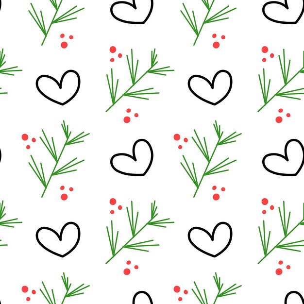 Motif Sans Couture De Style Doodle Pour Les Branches Du Concept De Noël Et Les Baies D'hiver