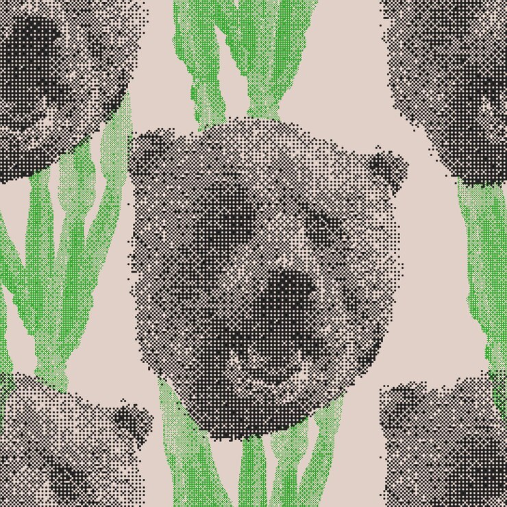 Vecteur le motif sans couture de la tête d'ours l'illustration vectorielle de la tête de l'ours effet de demi-ton design de style pixel