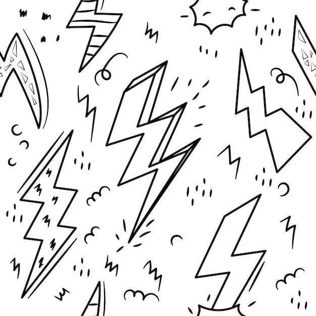 Vecteur le motif sans couture de thunderbolt doodle