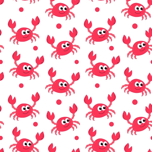 Motif sans couture vectoriel avec des crabes rouges sur fond blanc