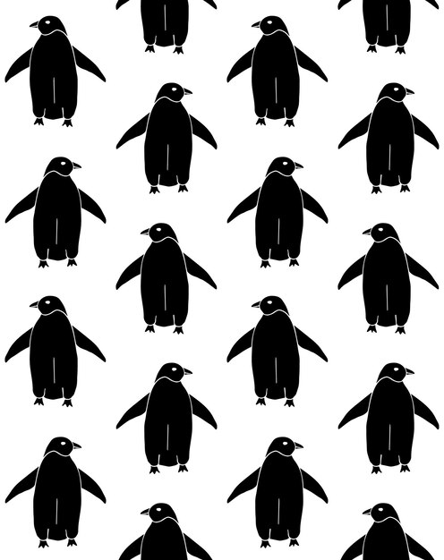 Vecteur un motif sans couture vectoriel de pingouins dessinés à la main