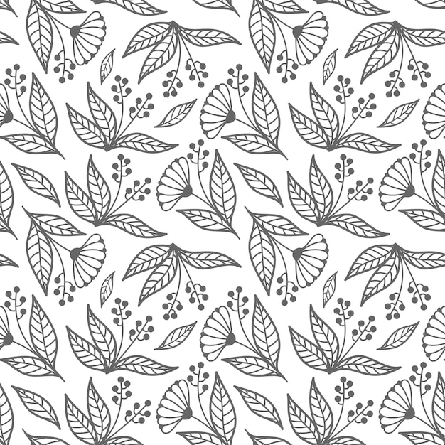 MOTIF SANS SOUDURE AVEC DES ÉLÉMENTS VÉGÉTAUX SUR FOND BLANC