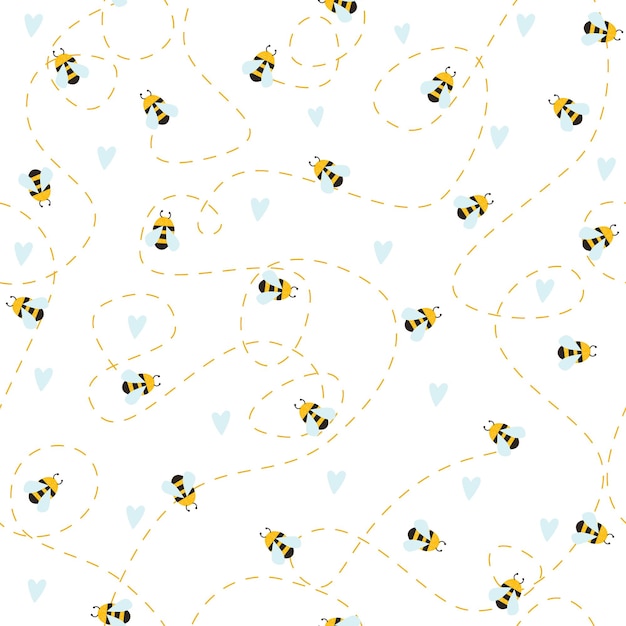 Motif Simple Sur Fond Blanc Image D'abeilles Fleurs Coeurs