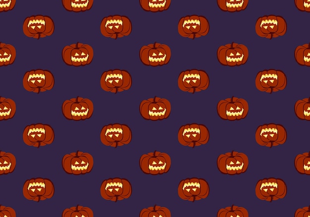 Motif sombre sans couture avec visage de citrouilles et sourire décoration de fête d'halloween imprimé végétal avec un...