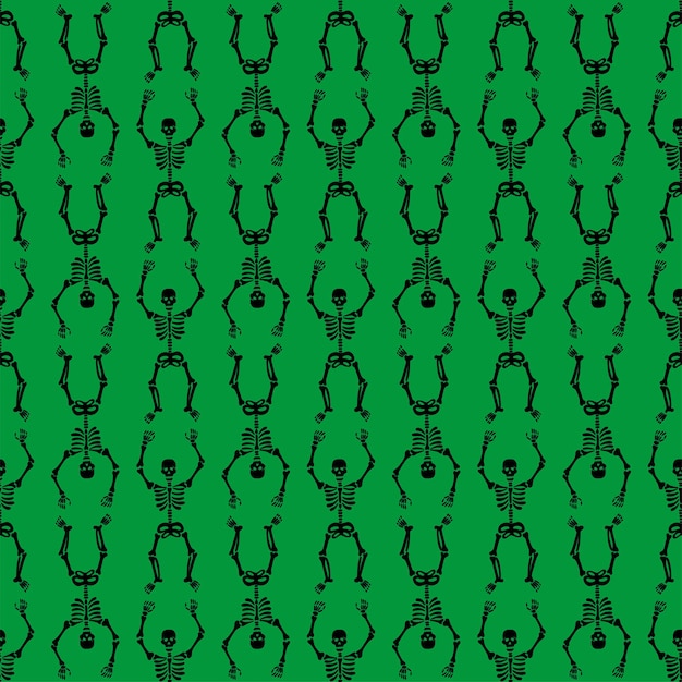 Motif de squelettes sur fond vert