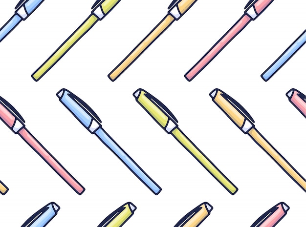 Motif de stylos colorés en style cartoon.