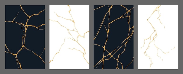 Vecteur le motif de la texture des carreaux de marbre de kintsugi doré