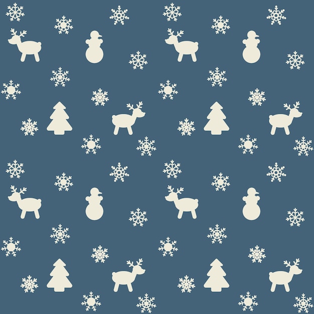 Motif sur le thème du nouvel an ou de noël avec l'image de flocons de neige, arbre de noël, cerf