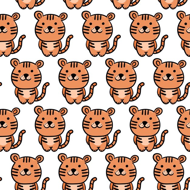 Motif Tigre Mignon. Fond D'animaux De Dessin Animé Pour Enfants, Textile, Tissu à Motifs, Papier Peint.