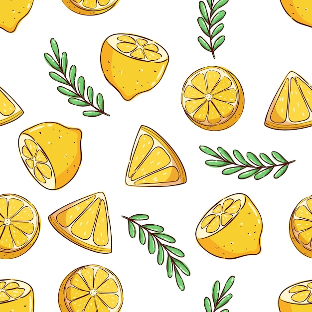 Motif Tropical D'été Sans Couture Avec Une Jolie Tranche De Citron Et Des Feuilles