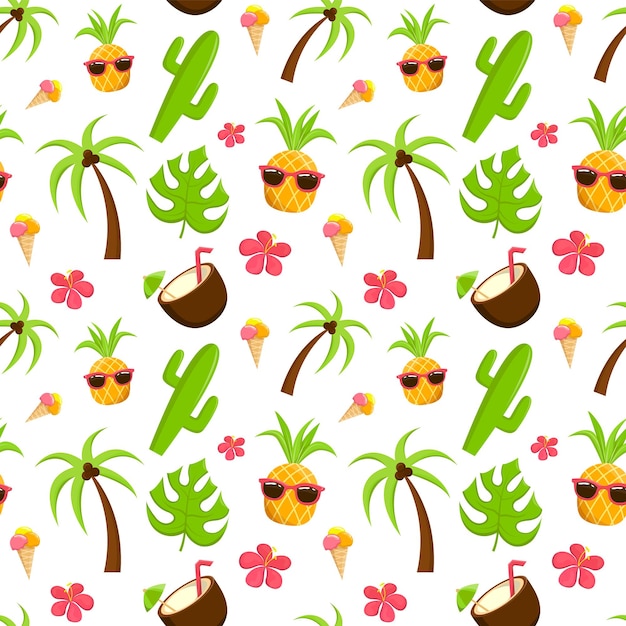 Motif Tropical Fond Transparent Avec Monstre Ananas Laisse Palmiers Et Fleurs De Cactus