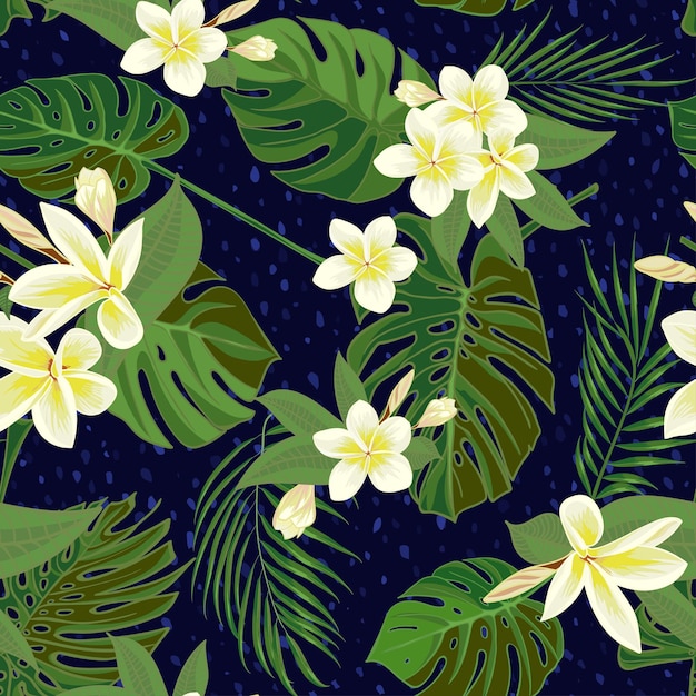 Motif Tropical Harmonieux Dessiné à La Main Avec Des Feuilles De Palmier Feuilles Exotiques De La Jungle Sur Fond Sombre