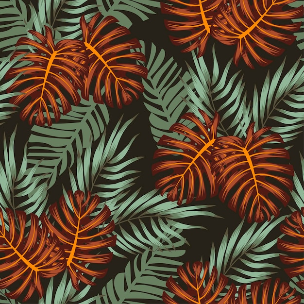 Motif tropical avec des plantes abstraites et des feuilles sur fond marron