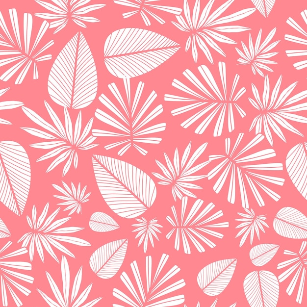 Motif Tropical Rose Et Blanc Avec Des Feuilles De Palmier