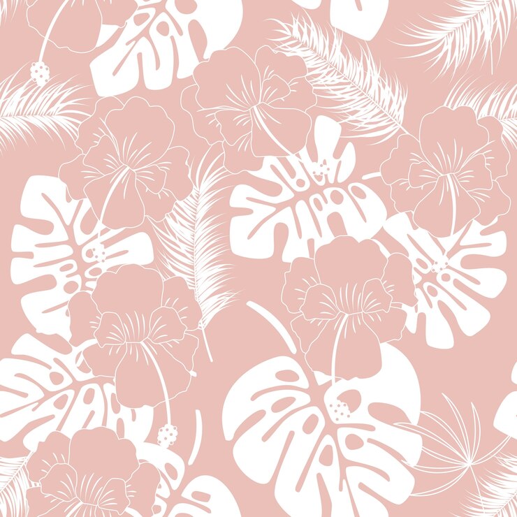 Motif tropical sans couture avec des feuilles de monstera blanches et des fleurs sur fond rose