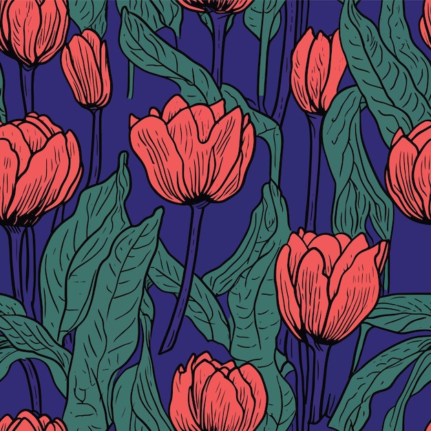 Un Motif De Tulipes Colorées Sans Couture