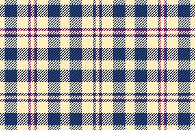 Vecteur motif vectoriel des années 60 imprimé sans couture, fond en tartan textile, texture de vérification de micro-tissus, plaqué en bleu et en couleurs amande blanchies