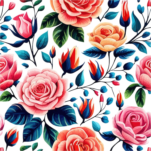 Motif vectoriel ornement floral lumineux roses sur fond blanc pour l'impression sur tissu de vêtements