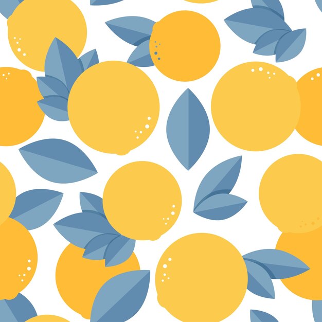 Un Motif Vectoriel Sans Couture D'oranges Géométriques Avec Des Feuilles Bleues Sur Un Fond Blanc.