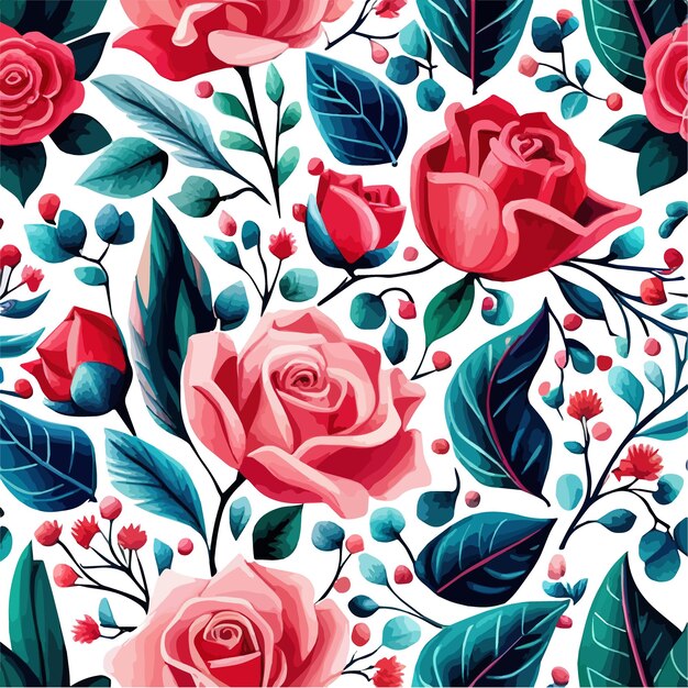 Motif vintage avec des roses, des feuilles, des branches, de l'aquarelle, un motif sans couture, une jolie illustration vectorielle.