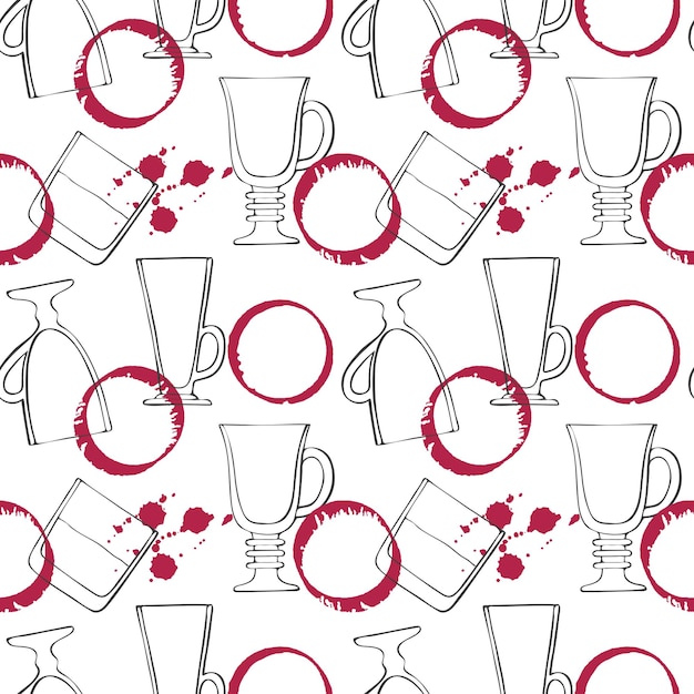 Motif Viva Magenta couleur 2023 tache de vin et gouttes avec verres pour boissons et whisky, aquarelle