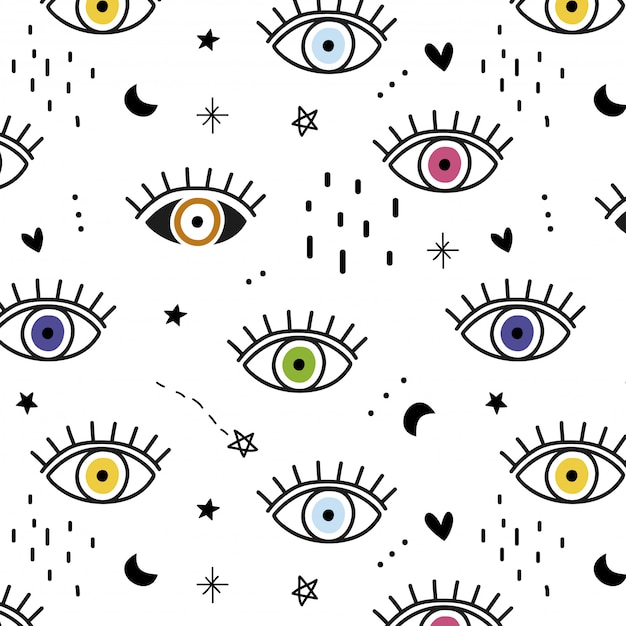 Motif Yeux Colorés Dessinés à La Main