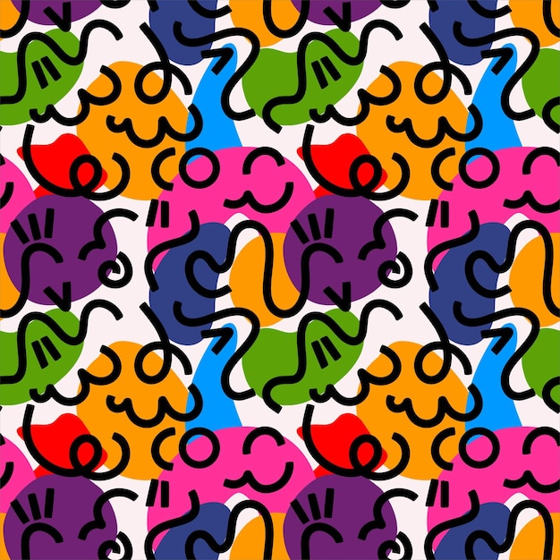 Des motifs abstraits sans couture dans le style à la mode de Memphis, des éléments graphiques vectoriels géométriques, colorés.