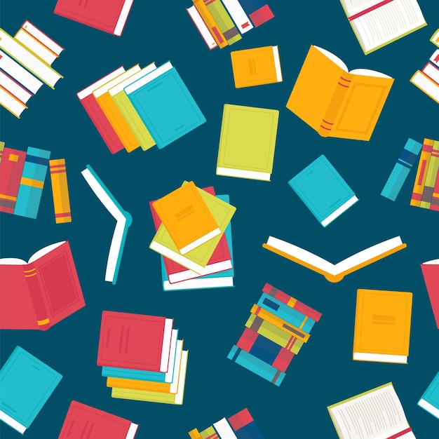Des motifs colorés sans couture avec des livres Librairie librairie Conception plate