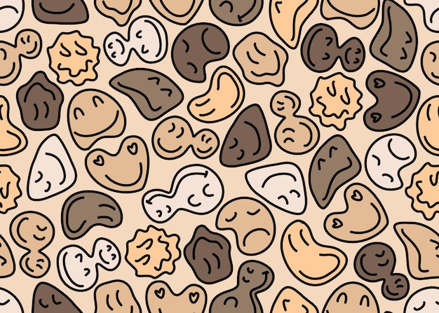 Vecteur des motifs d'emoji beige mignons des motifs sans couture arrière-plan vectoriel d'emoticones