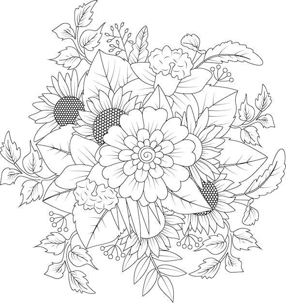 Des motifs de fleurs adultes faits à la main pour les pages à colorier