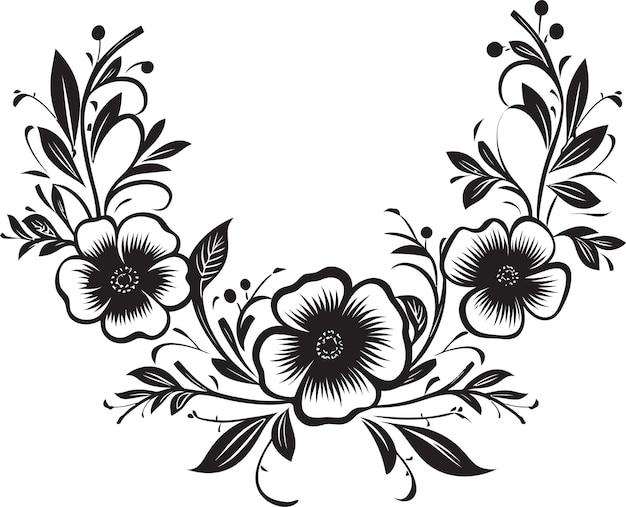 Des Motifs Floraux Complexes Icône Vectorielle Noire Livre De Croquis Fleurs Dessinées à La Main Emblème Floral