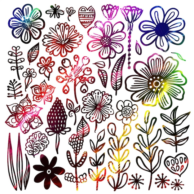 Vecteur des motifs floraux illustrés par un ensemble vectoriel plat de haute qualité