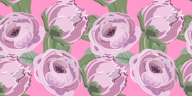 Des Motifs Floraux Sans Couture Avec Des Pions Et Des Feuilles Roses Sur Un Fond Rose Pastel