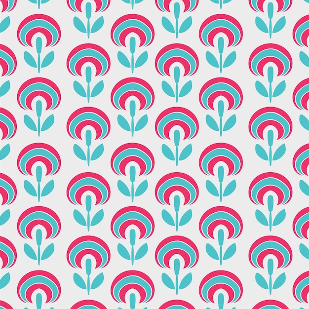 Des motifs floraux stylisés en teal et en rose