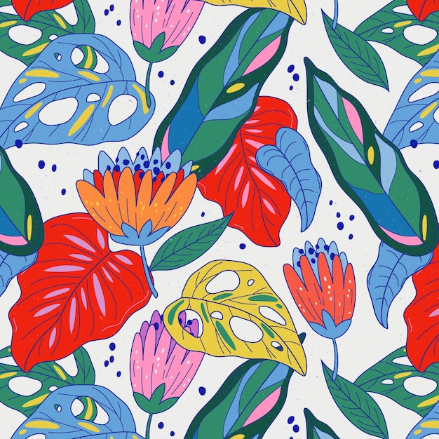 Vecteur des motifs floraux tropicaux colorés