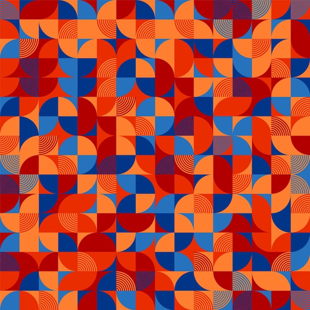 Des motifs géométriques à la mode dans le style Bauhaus, un fond moderne et coloré avec des éléments simples et une texture rétro.