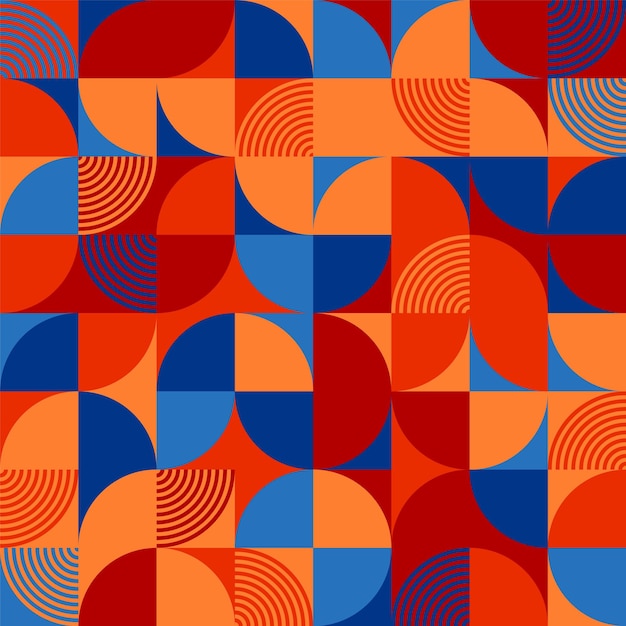 Des motifs géométriques à la mode dans le style Bauhaus, un fond moderne et coloré avec des éléments simples et une texture rétro.