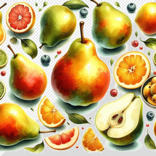 Motifs Hyperréalistes Texture Aquarelle Fruits De Poire Frais Et Sains Naturels Fond Transparent