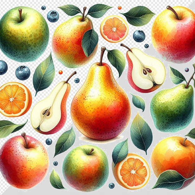 Motifs Hyperréalistes Texture Aquarelle Fruits De Poire Frais Et Sains Naturels Fond Transparent