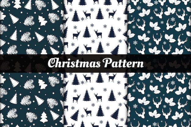 Motifs de noël sertis de cerf flocon de neige feuille
