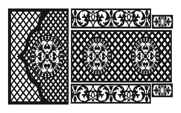 Vecteur motifs noirs décoratifs avec des motifs islamiques et géométriques pour la découpe cnc et laser