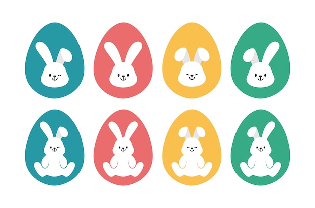 Des motifs d'œufs de Pâques et un lapin de pâques blanc dessin de dessin animé coloré pour la décoration des fêtes
