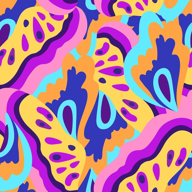 Des motifs psychédéliques ornementaux colorés, une texture vectorielle funky avec des formes organiques abstraites colorées.