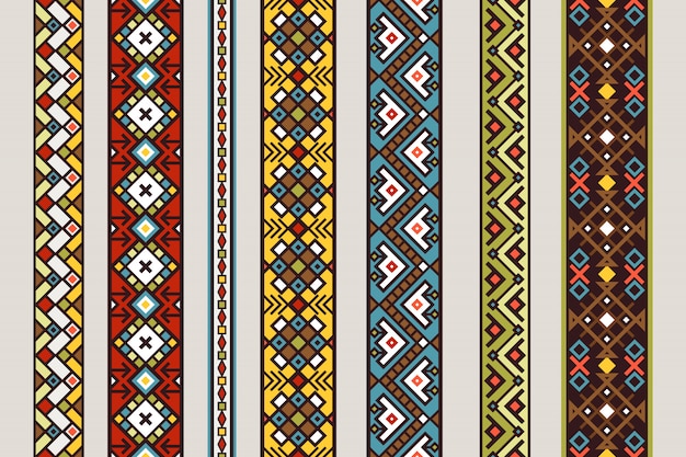 Motifs de ruban ethniques. Motif de ruban transparent mexicain ou tibétain de vecteur sertie de dessin de tapis