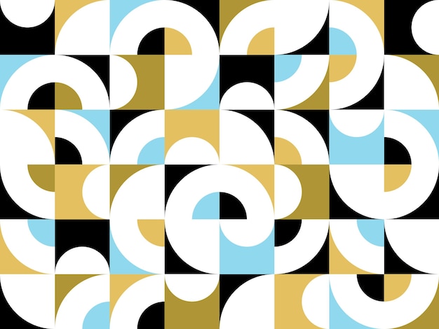 Des motifs sans couture abstraits géométriques avec des éléments simples et colorés de géométrie, un fond de papier peint dans le style rétro des années 70, des carreaux de style Bauhaus constructif.